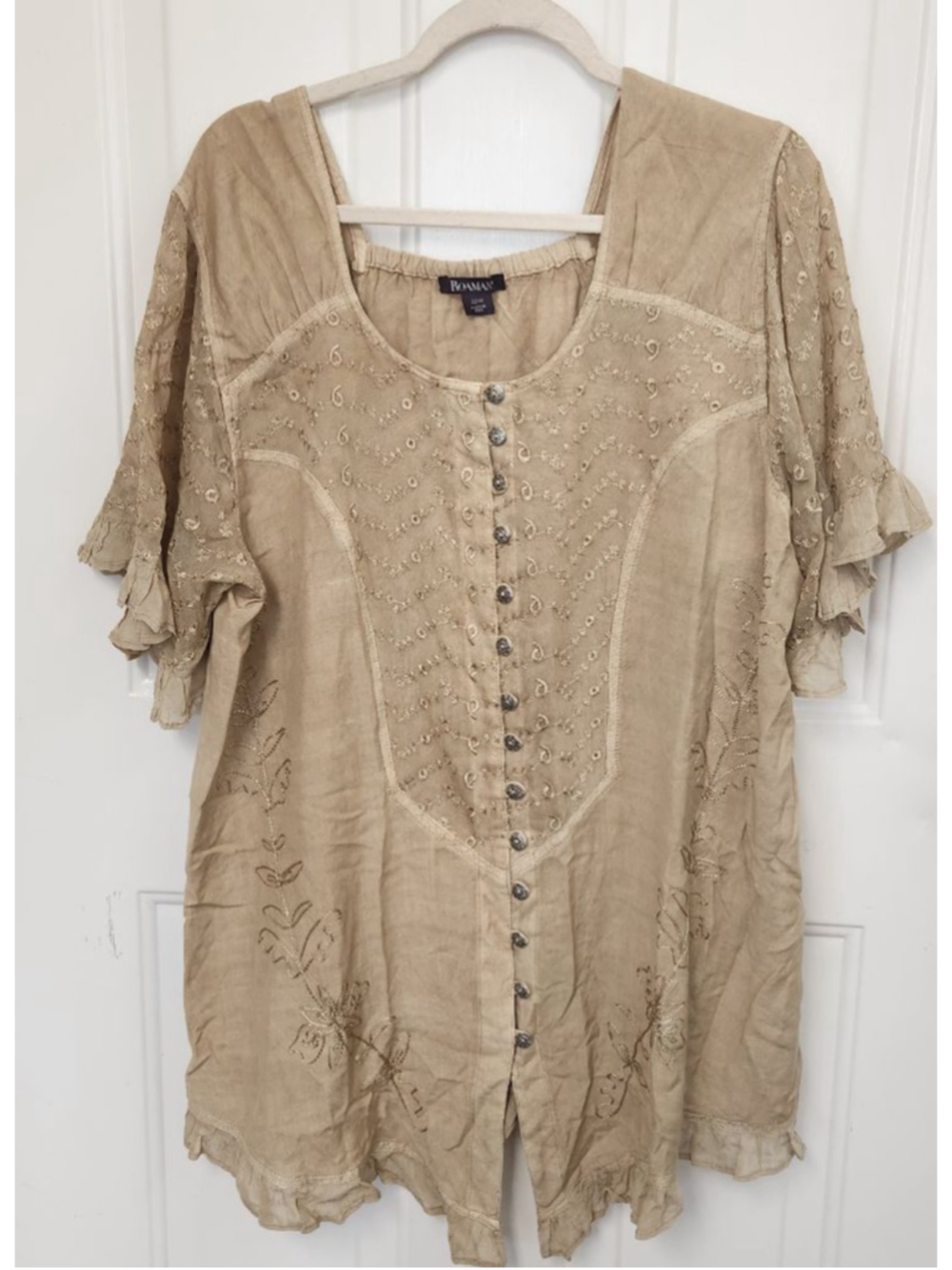 Roaman Beige Embroidered Tunic Top Plus Size 22W